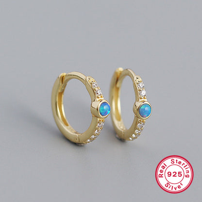 1 Pair Simple Style Round Inlay Sterling Silver Opal 18k Gold Plated White Gold Plated Earrings