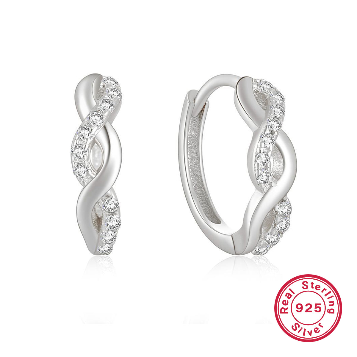 1 Pair Elegant Infinity Inlay Sterling Silver Zircon 18k Gold Plated White Gold Plated Earrings