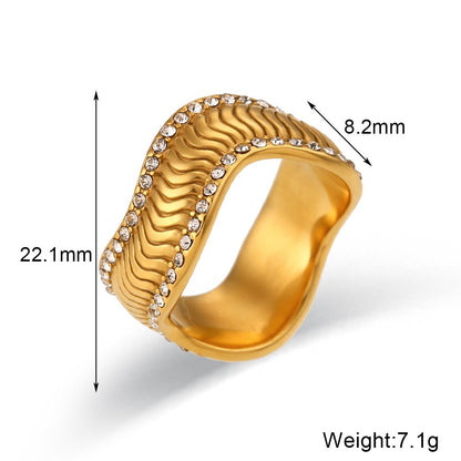 Wholesale Jewelry Simple Style Solid Color 304 Stainless Steel Pearl Zircon 18K Gold Plated Plating Inlay Rings