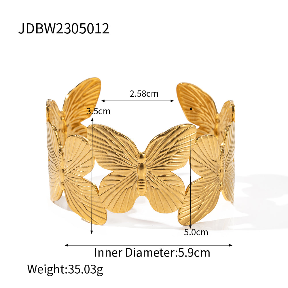 Ig Style Retro Streetwear Butterfly Stainless Steel Plating 18k Gold Plated Bangle