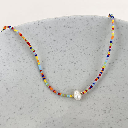 Bohemian Geometric Beaded Freshwater Pearl Women's Necklace