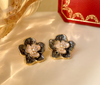 1 Pair Retro Geometric Enamel Imitation Pearl Copper Ear Studs