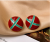 1 Pair Retro Geometric Enamel Imitation Pearl Copper Ear Studs