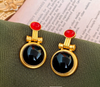 1 Pair Retro Geometric Enamel Imitation Pearl Copper Ear Studs