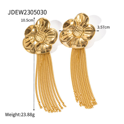 1 Pair Elegant Retro Tassel Flower Plating Stainless Steel 18k Gold Plated Drop Earrings