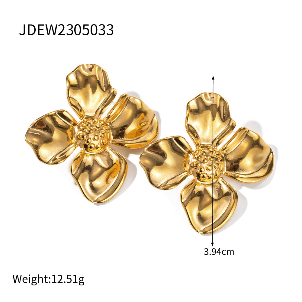 1 Pair Commute Flower Plating Stainless Steel 18k Gold Plated Earrings