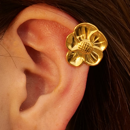 1 Pair Commute Sunflower Plating Stainless Steel 18k Gold Plated Ear Cuffs