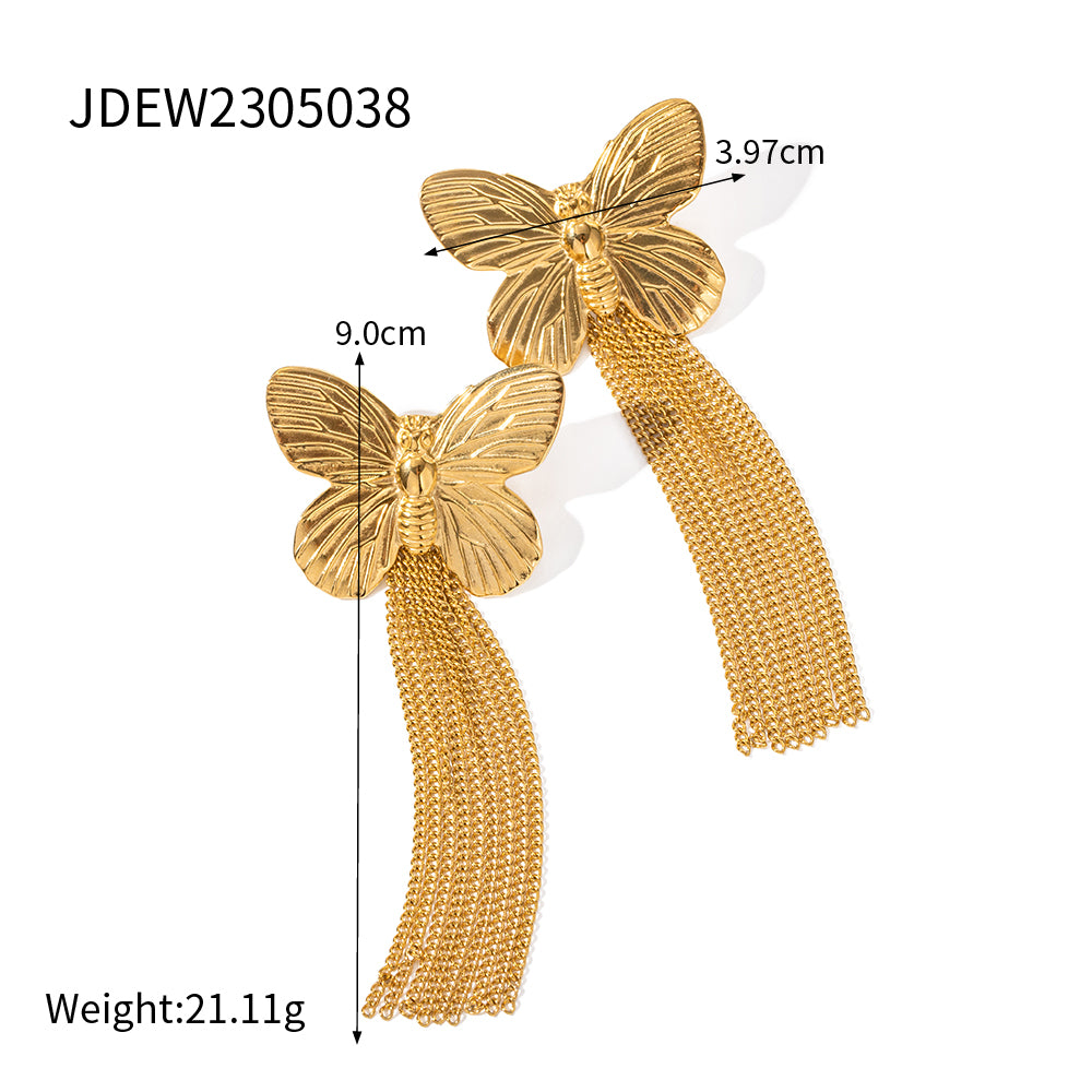 1 Pair Ig Style Retro Modern Style Tassel Butterfly Plating Stainless Steel 18k Gold Plated Drop Earrings