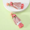 1 Pair Retro Ethnic Style Bohemian Flower Beaded Tassel Cotton Thread Drop Earrings