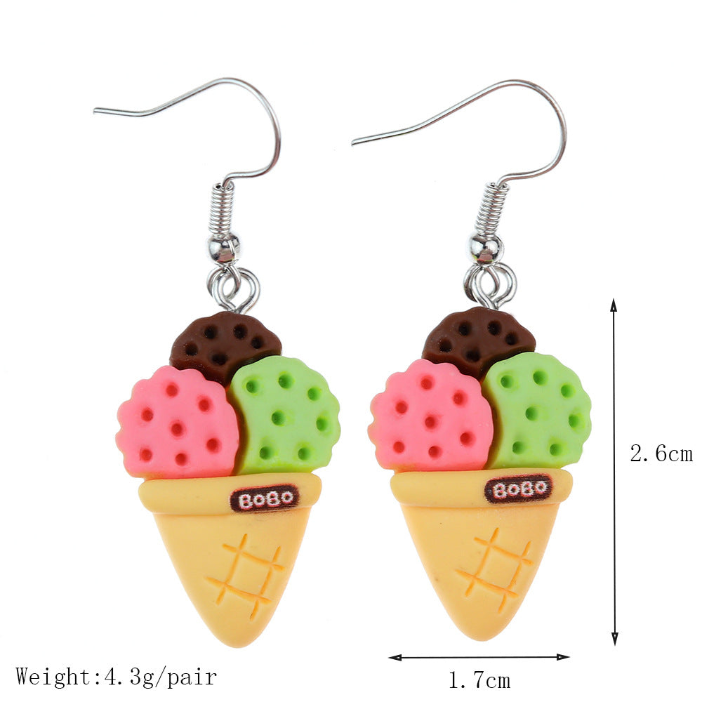 1 Pair Cute Sweet Ice Cream Fruit Plastic Resin Drop Earrings