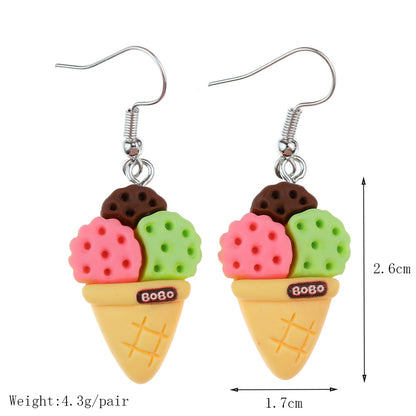 1 Pair Cute Sweet Ice Cream Fruit Plastic Resin Drop Earrings