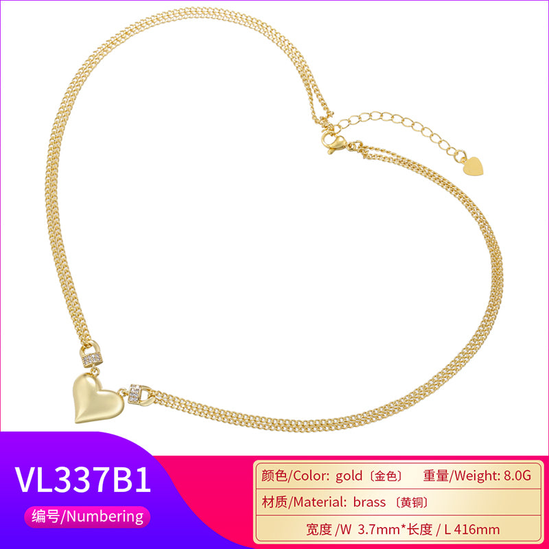 Casual Elegant Heart Shape Copper Plating Inlay Zircon 18k Gold Plated Pendant Necklace