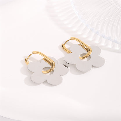 1 Pair Elegant Lady Modern Style Flower Titanium Steel Gold Plated Drop Earrings