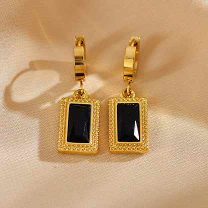 1 Pair Elegant French Style Rectangle Inlay Stainless Steel Zircon Drop Earrings