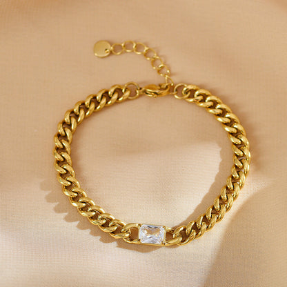 Elegant Luxurious Simple Style Rectangle Stainless Steel Gold Plated Zircon Bracelets In Bulk