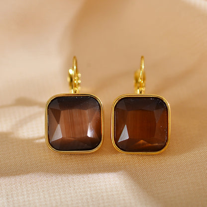 1 Pair Simple Style Square Plating Inlay Stainless Steel Zircon Gold Plated Ear Studs