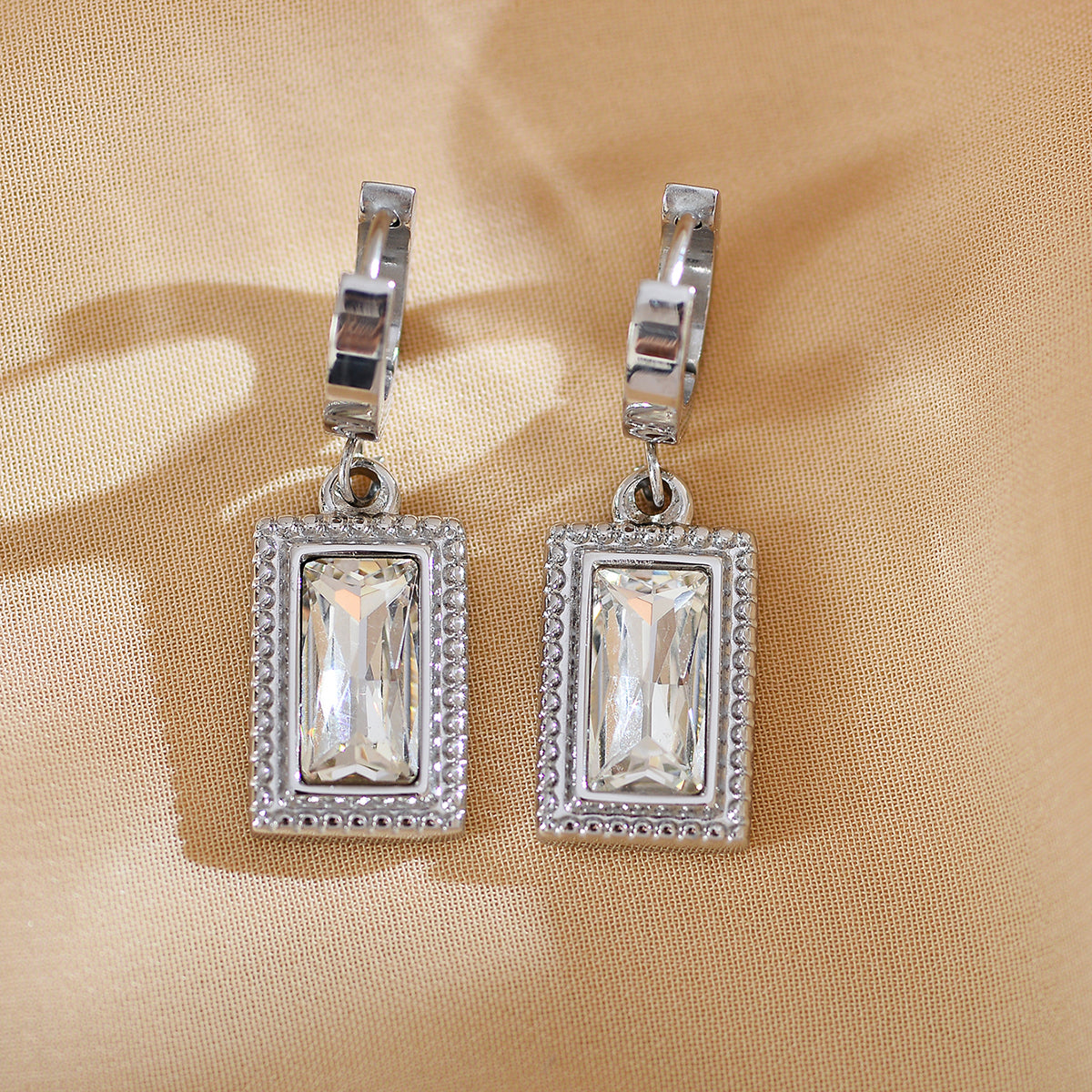 1 Pair Elegant Luxurious Simple Style Square Plating Inlay Stainless Steel Zircon Silver Plated Earrings