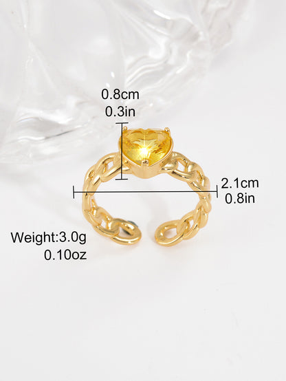 Sweet Simple Style Heart Shape Copper Plating Hollow Out Inlay Zircon 18k Gold Plated Open Ring