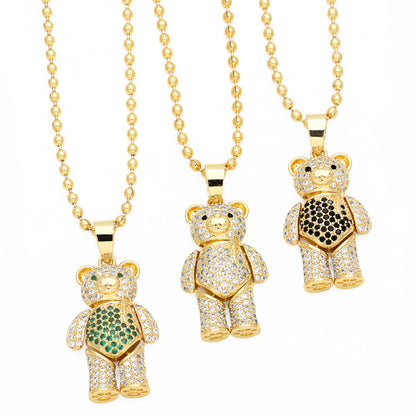 Ig Style Cute Little Bear Copper Plating Inlay Zircon 18k Gold Plated Pendant Necklace