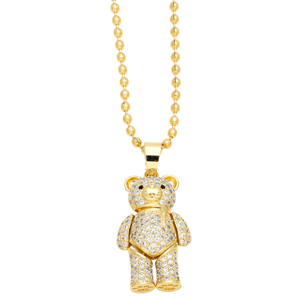 Ig Style Cute Little Bear Copper Plating Inlay Zircon 18k Gold Plated Pendant Necklace