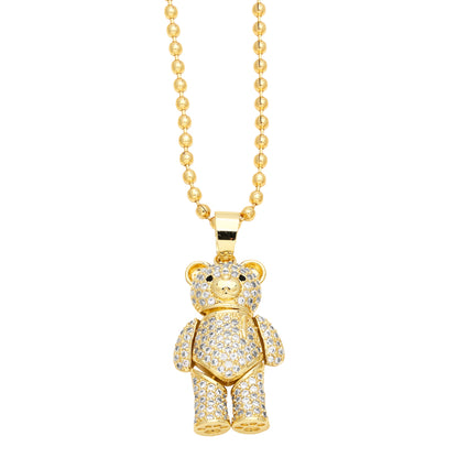 Ig Style Cute Little Bear Copper Plating Inlay Zircon 18k Gold Plated Pendant Necklace