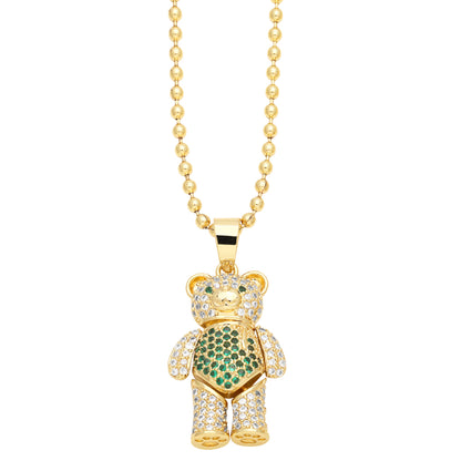 Ig Style Cute Little Bear Copper Plating Inlay Zircon 18k Gold Plated Pendant Necklace