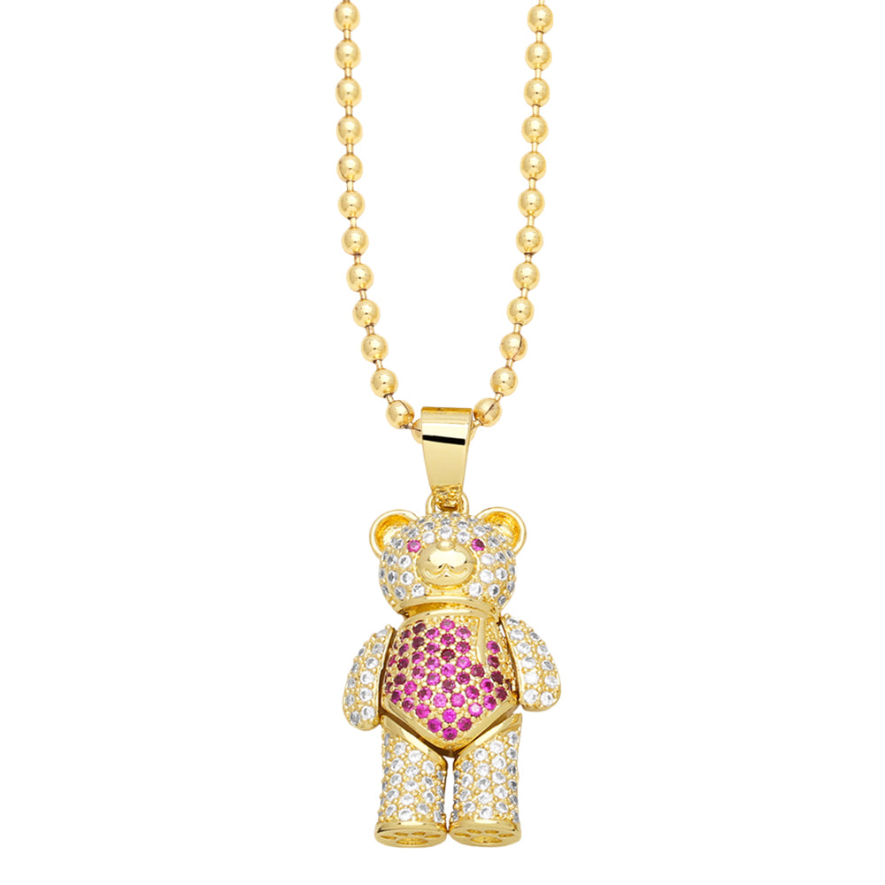 Ig Style Cute Little Bear Copper Plating Inlay Zircon 18k Gold Plated Pendant Necklace