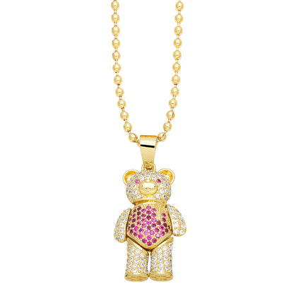 Ig Style Cute Little Bear Copper Plating Inlay Zircon 18k Gold Plated Pendant Necklace