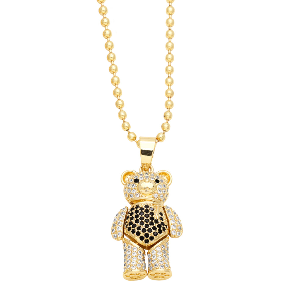 Ig Style Cute Little Bear Copper Plating Inlay Zircon 18k Gold Plated Pendant Necklace