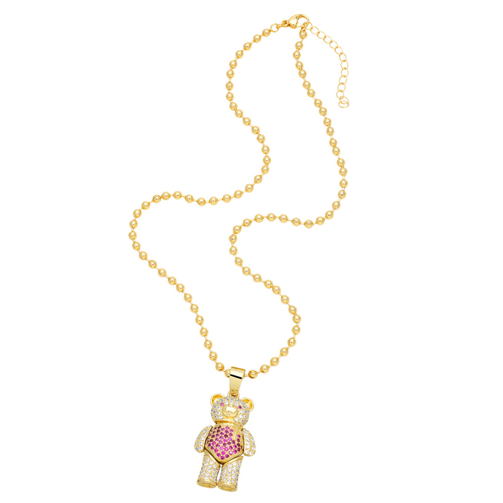 Ig Style Cute Little Bear Copper Plating Inlay Zircon 18k Gold Plated Pendant Necklace