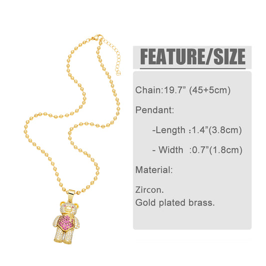 Ig Style Cute Little Bear Copper Plating Inlay Zircon 18k Gold Plated Pendant Necklace