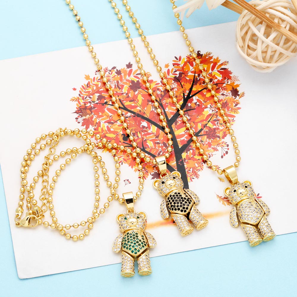 Ig Style Cute Little Bear Copper Plating Inlay Zircon 18k Gold Plated Pendant Necklace