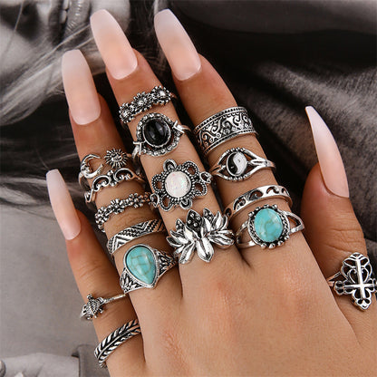 Wholesale Jewelry Vintage Style Geometric Alloy Artificial Gemstones Rhinestones Zircon Plating Inlay Rings