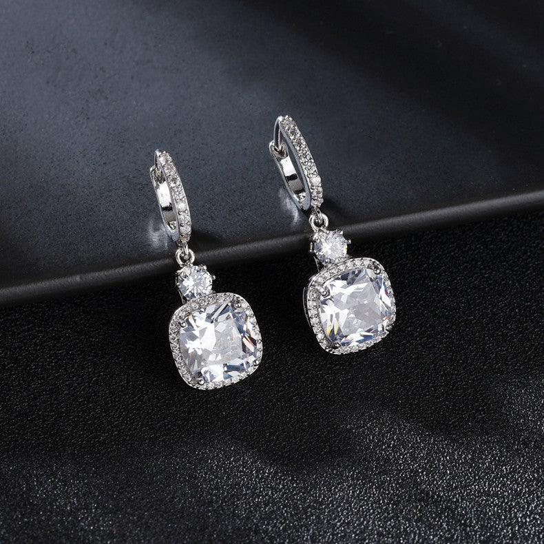 1 Pair Classic Style Square Inlay Copper Zircon Earrings