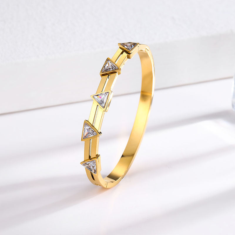 Simple Style Solid Color Titanium Steel Inlay Zircon Bangle