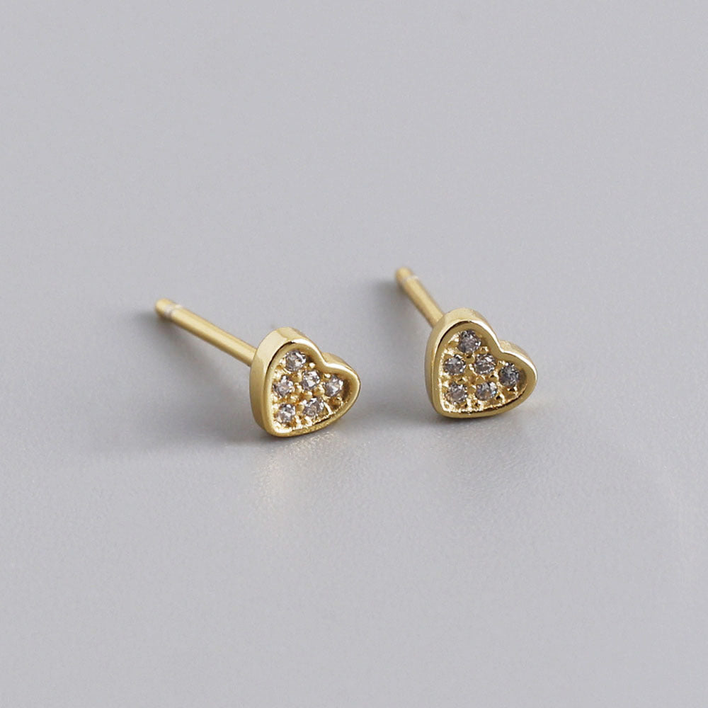 1 Pair Sweet Simple Style Heart Shape Plating Inlay Sterling Silver Zircon Ear Studs