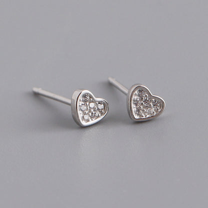 1 Pair Sweet Simple Style Heart Shape Plating Inlay Sterling Silver Zircon Ear Studs