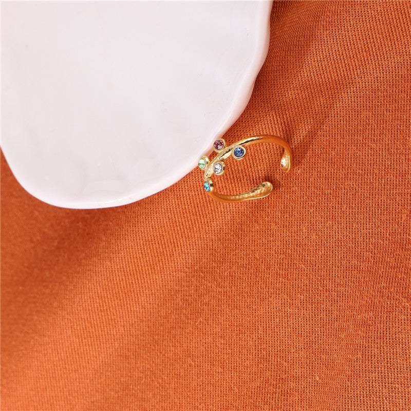 Ig Style Cute Leaves Stainless Steel Gold Plated Zircon Open Rings In Bulk