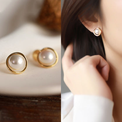 Retro Heart Shape Alloy Inlay Artificial Gemstones Pearl Women's Earrings 1 Pair