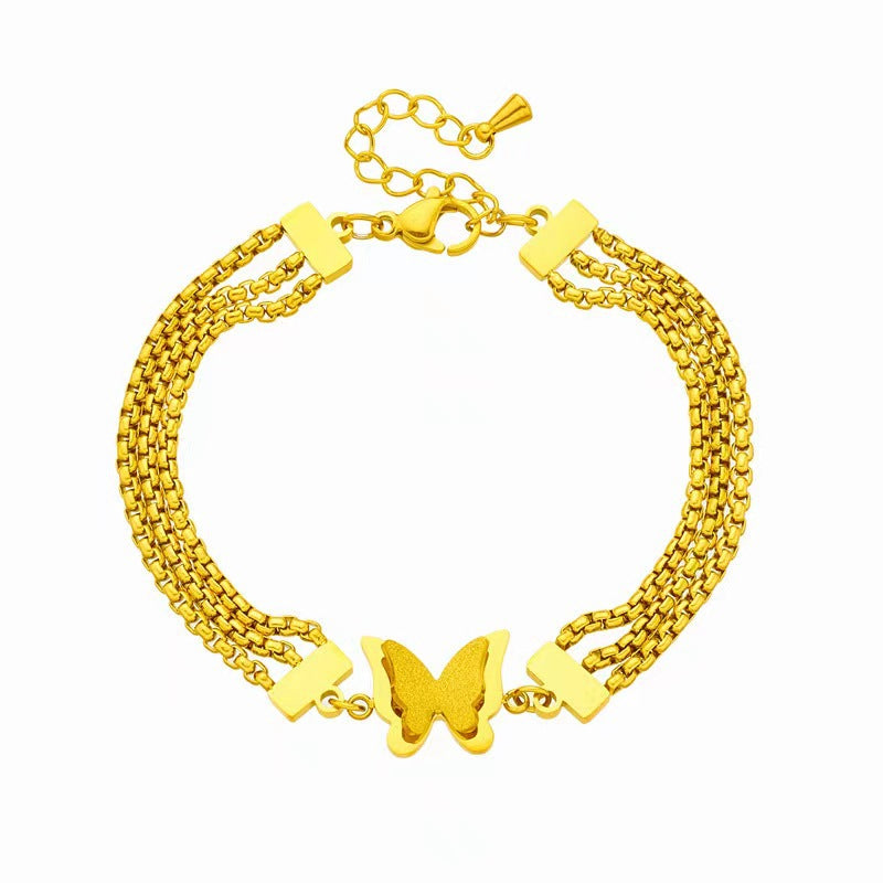 Casual Roman Style Butterfly Titanium Steel Plating 18k Gold Plated Bracelets