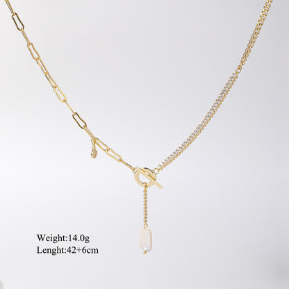 Simple Style Commute Irregular Artificial Pearl Alloy Toggle Plating Inlay Zircon 14k Gold Plated Women's Necklace