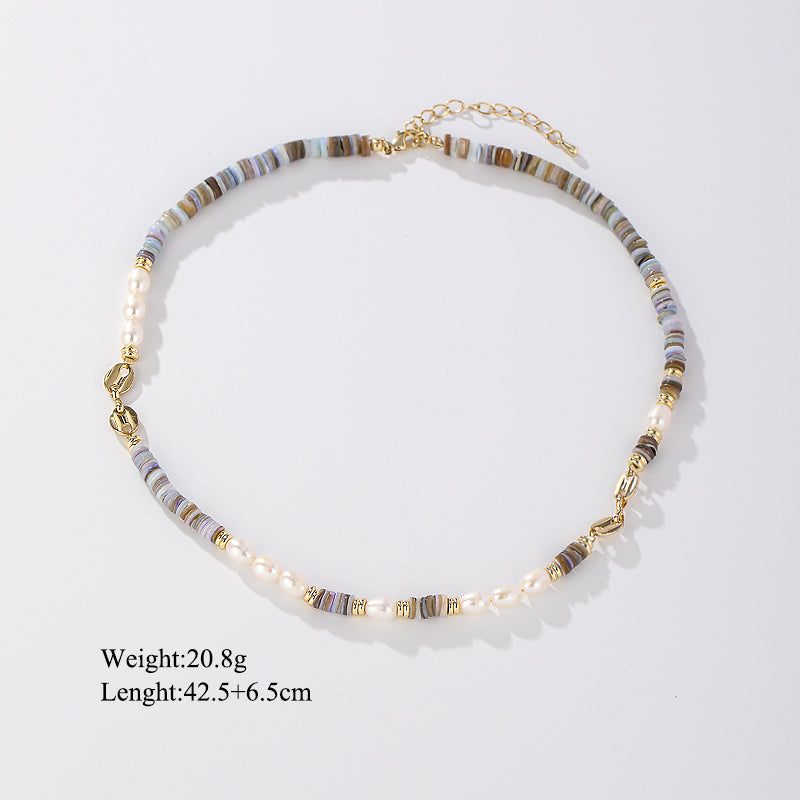 Casual Vacation Multicolor Freshwater Pearl Shell Copper Beaded Plating 14k Gold Plated Necklace