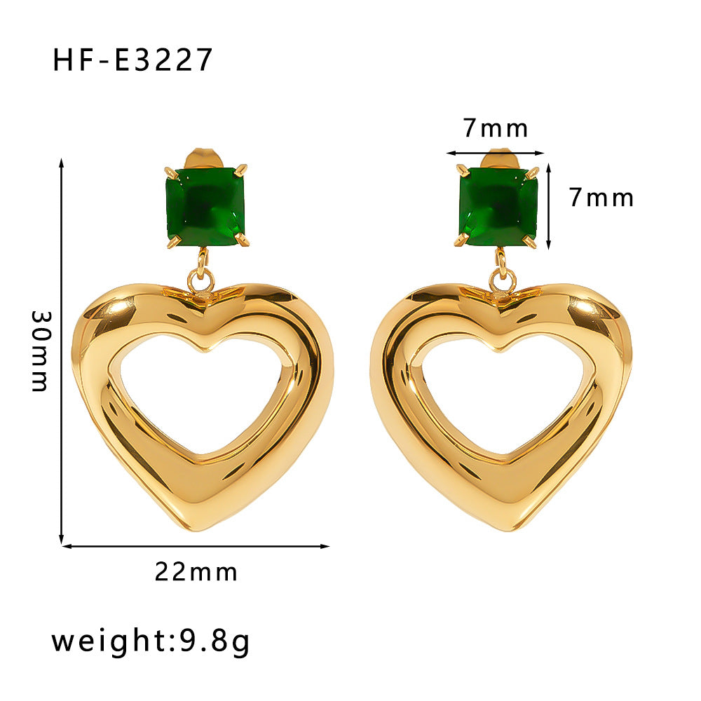 1 Pair Simple Style Round Heart Shape Inlay Titanium Steel Zircon Drop Earrings