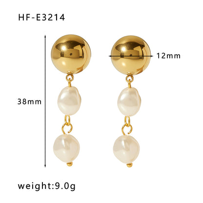 1 Pair Ig Style Elegant Oval Pearl Plating Stainless Steel 18k Gold Plated Drop Earrings