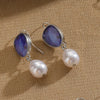 1 Pair Retro Classic Style Oval Water Droplets Inlay Alloy Artificial Pearls Natural Stone Agate Drop Earrings