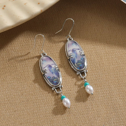 1 Pair Retro Classic Style Oval Water Droplets Inlay Alloy Artificial Pearls Natural Stone Agate Drop Earrings