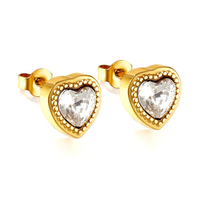 Elegant Streetwear Heart Shape Stainless Steel Plating Inlay Zircon Earrings Necklace