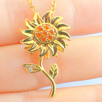 Elegant Sunflower Copper Plating Inlay Zircon 18k Gold Plated Pendant Necklace