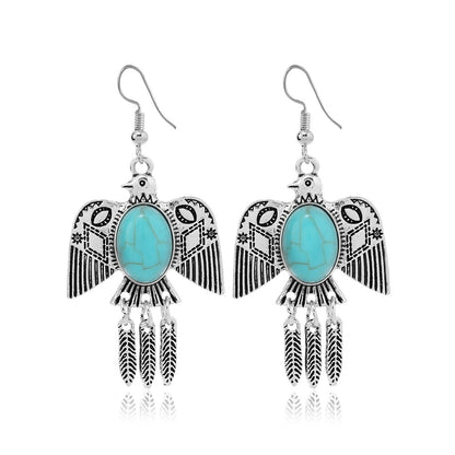 1 Pair Retro Ethnic Style Geometric Plating Inlay Alloy Turquoise Drop Earrings