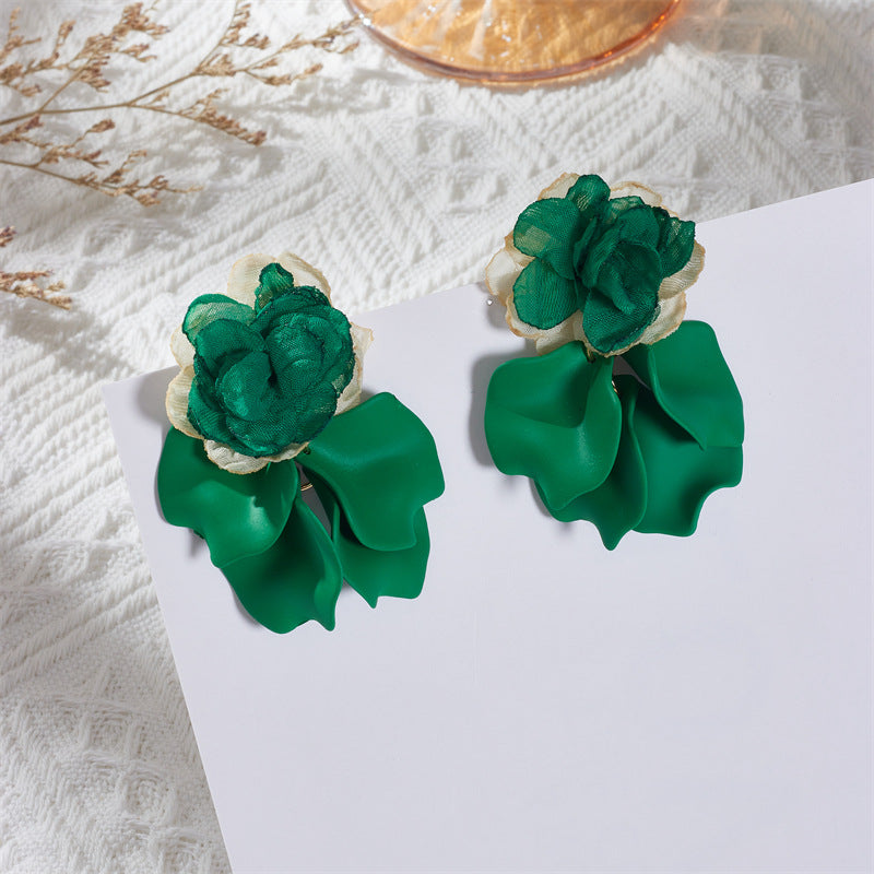 1 Pair Vacation Flower Petal Cloth Drop Earrings